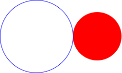 The bottom row of the overall image: a large, blue circle outline followed by a small, red filled-in circle.