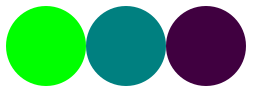Three circles in a row.  The first is a bright green circle.  The second is a dull teal-ish color.  The third is a very dark purple.
