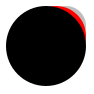 A large black circle.  A small sliver of red is at the top right, and a sliver of grey is after that.