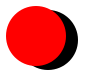 A red circle and the impression of a black circle.  The right of the black circle is visible, shifted slightly down.